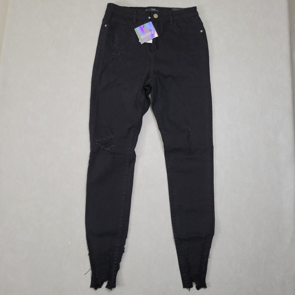 Missguided Sinner High Waisted Skinny Jeans Black Stretch Grunge 90's Riot Mom 8